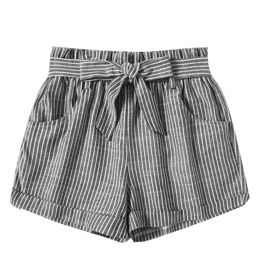 iYYVV Women's Fashion Striped Print Bow Tie Elastic Waist Shorts - Summer Beach Shorts for Casual Wear, Vacation, and Outdoor Activities