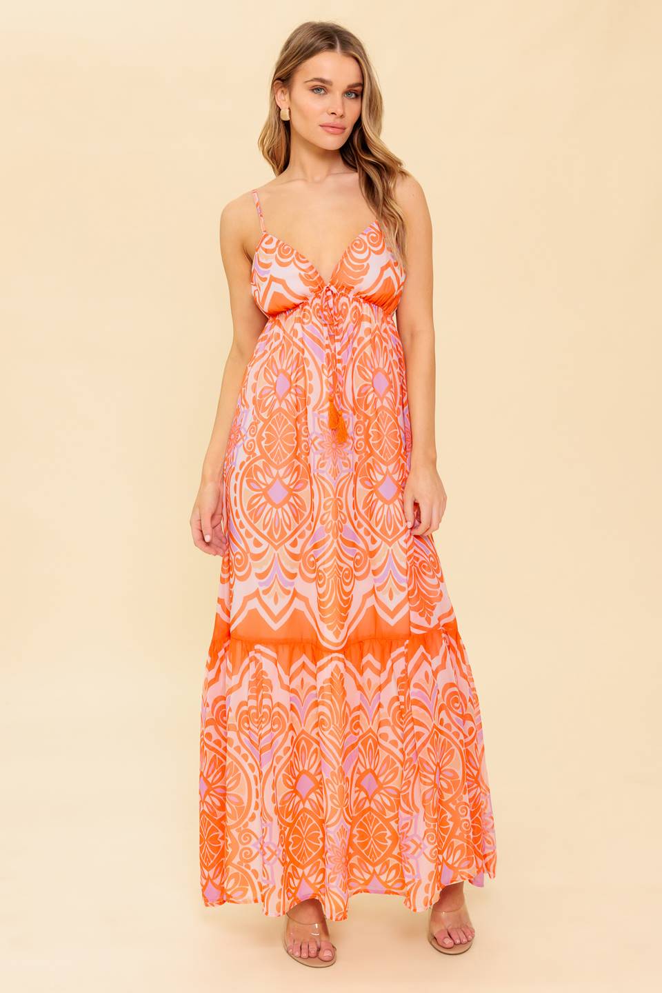 CABANA DAYDREAMS Women's Floral Maxi Dress in Coral - Perfect for Beach Vacations, Summer Parties and Boho Fashion