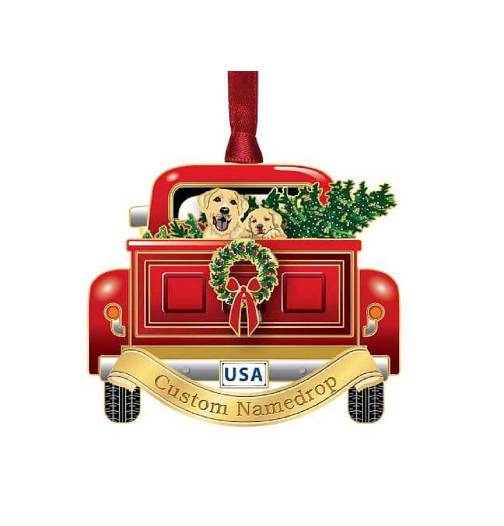 61210 Red Pickup Truck with Dogs Hanging Ornament - Rustic Christmas Tree Decoration for Farmhouse Holiday Decor