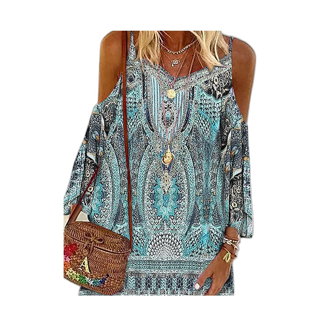 Women's A-Line Mini Dress - Blue Sleeveless Floral Print Summer Dress for Casual Outings, Beach Vacations & Date Nights