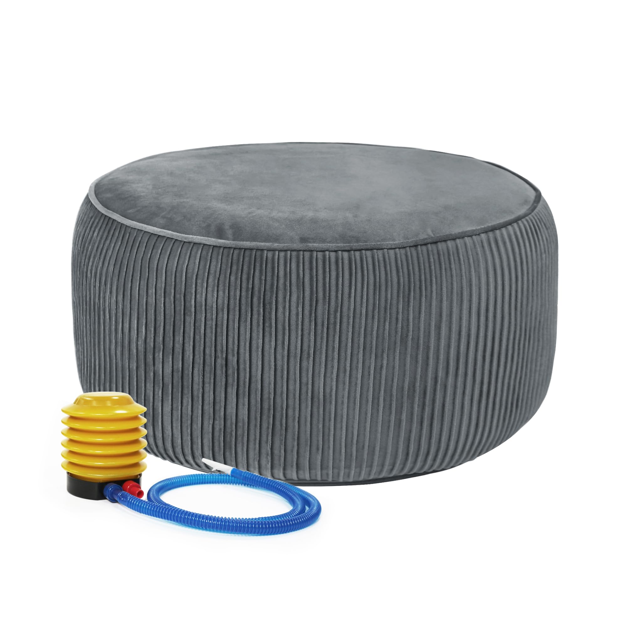 Inflatable Ottoman with Storage - Round Black for Living Room & Bedroom Decor