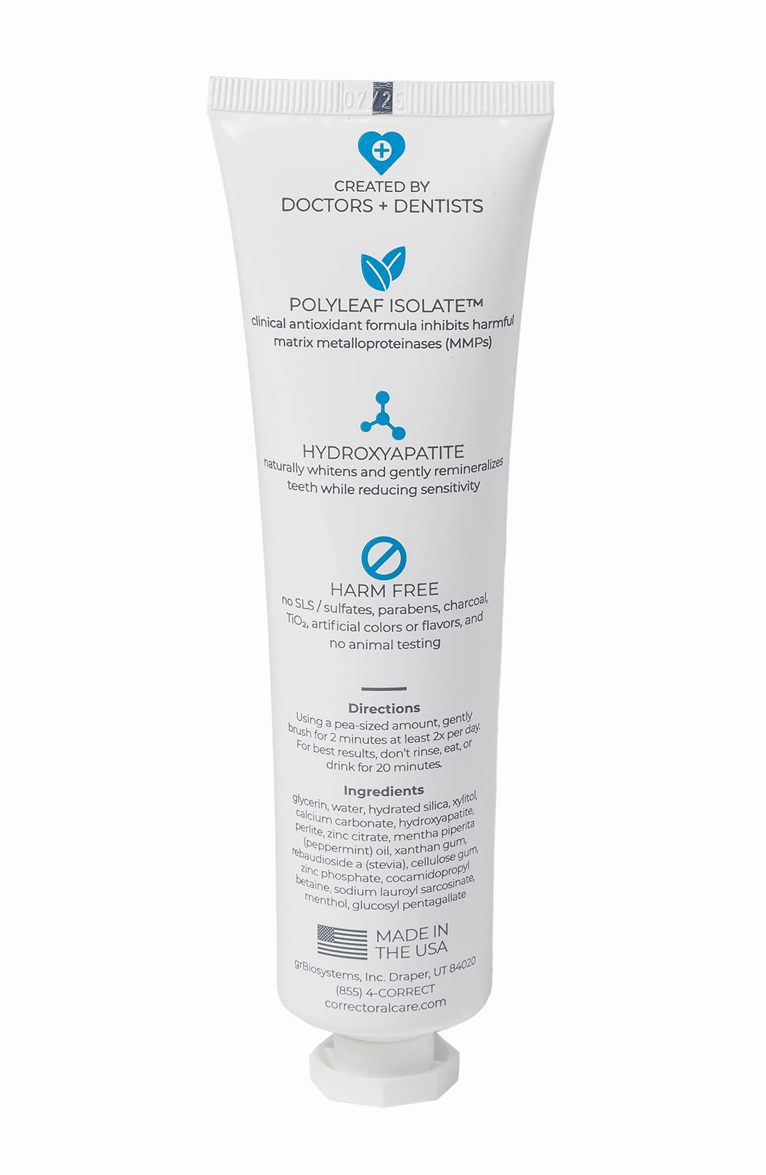 Fluoride-Free Hydroxyapatite Toothpaste for Whitening & Sensitive Teeth - Doctor-Formulated with MMP Inhibiting, Antiplaque & Remineralizing Properties - Promotes Gum Health, SLS-Free, Made in USA (4oz) - Perfect for Daily Oral Care & Natural Teeth Whitening