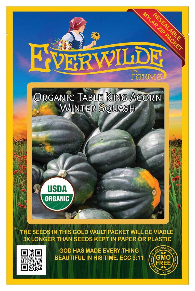 Organic Table King Acorn Winter Squash Seeds - 20 Count Gold Vault Packet by Everwilde Farms - Perfect for Fall Gardens, Thanksgiving Decor & Healthy Home Cooking