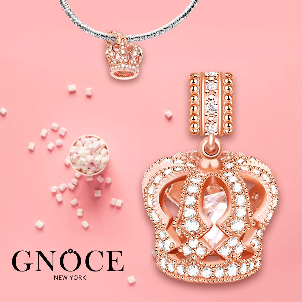 GNOCE Sterling Silver Rose Gold Angel Wing & Mermaid Crown Charm Set - Elegant Pendant for Bracelet & Necklace, Perfect Gift for Women | Ideal for Birthdays, Anniversaries & Special Occasions