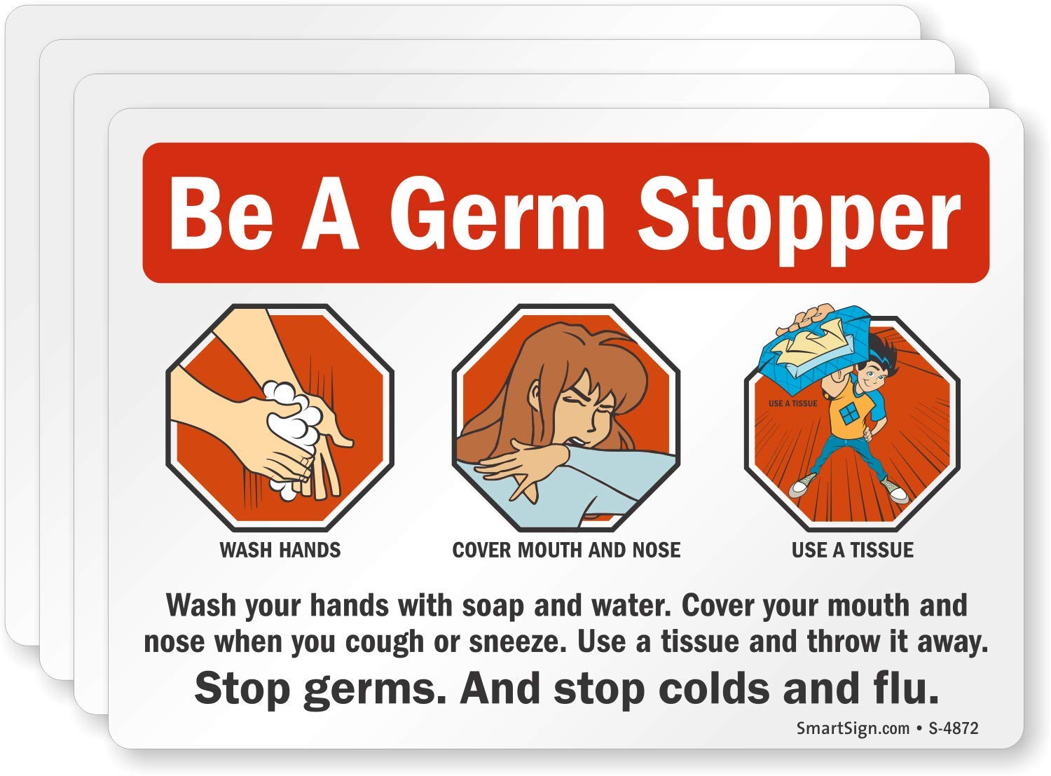 SmartSign 'Be A Germ-Stopper' Hand Washing Stickers for School, Office & Bathroom - 3.5