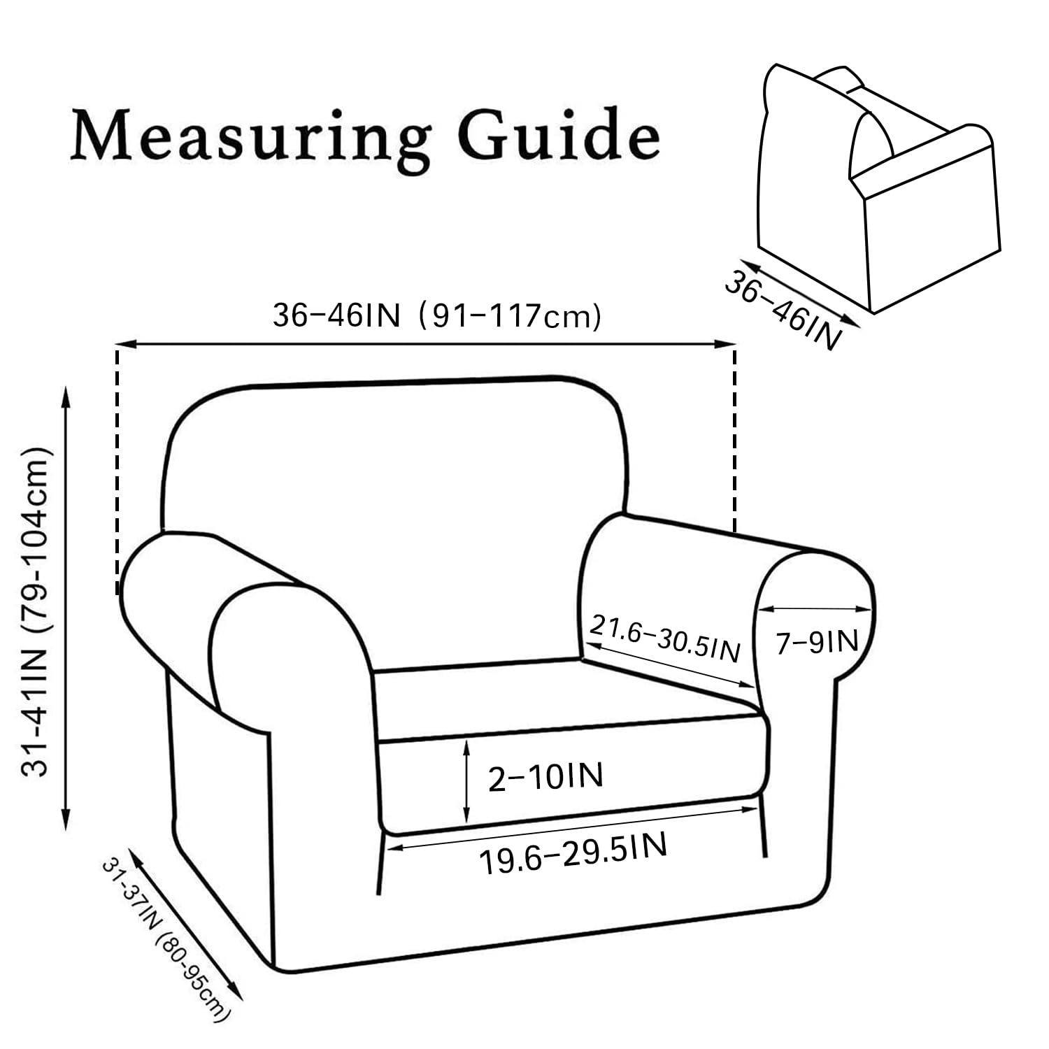 Turquoise 2-Piece Washable Jacquard Chair Covers for Living Room Armchairs & Sofas - Thick Furniture Protector Slipcovers with Arms (Black) - Perfect for Home Decor, Parties, and Pet Protection