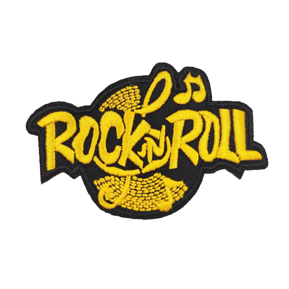 Vintage Yellow Rock N Roll Embroidered Iron On Patch - Punk Style DIY Clothing Patches for Jackets, Jeans & Backpacks - Perfect for Punk, Goth & Rock Music Fans
