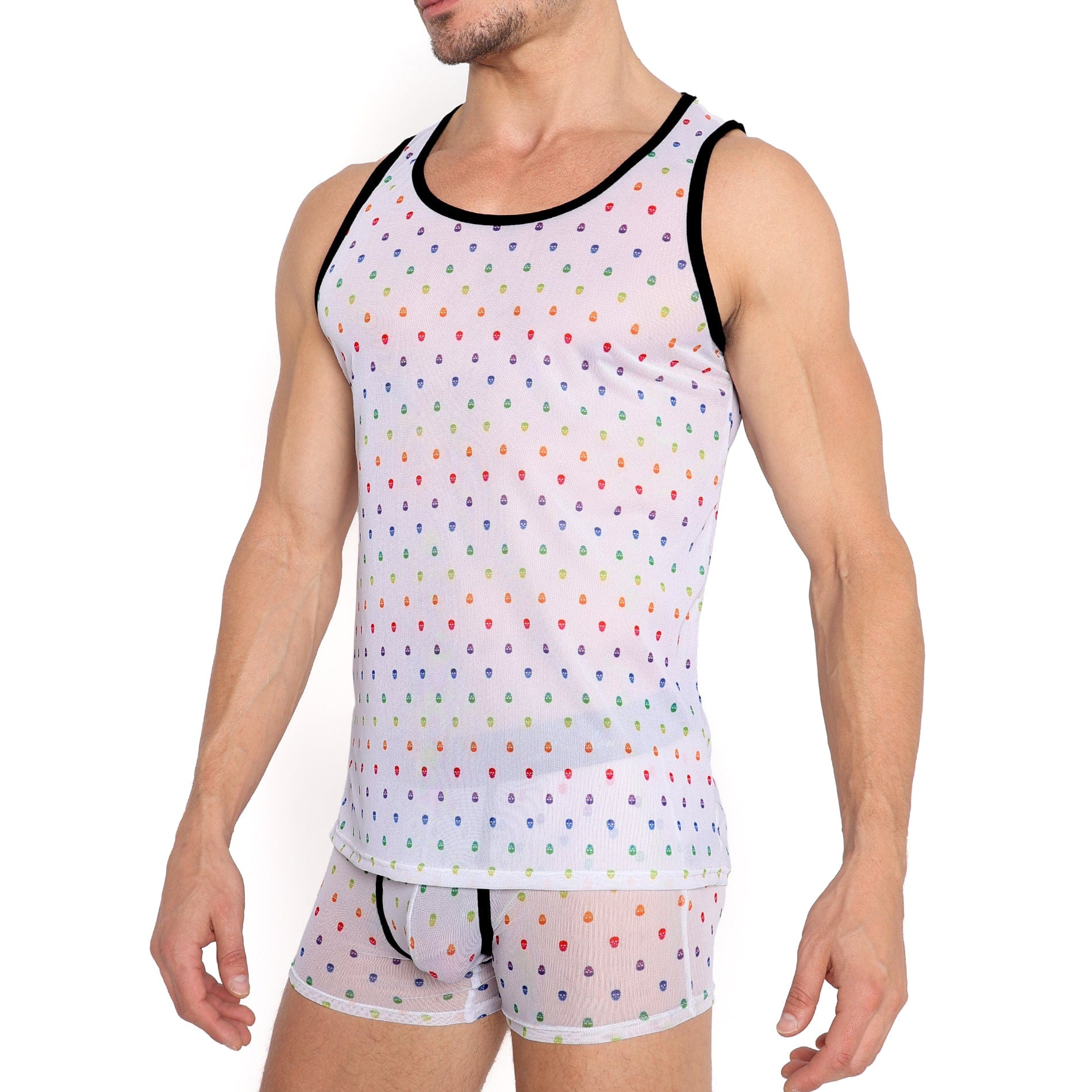Pride Ditsy Skull White Sheer Mesh Tank Top - Gothic Punk Fashion for Women, Perfect for Concerts, Halloween & Alternative Outfits
