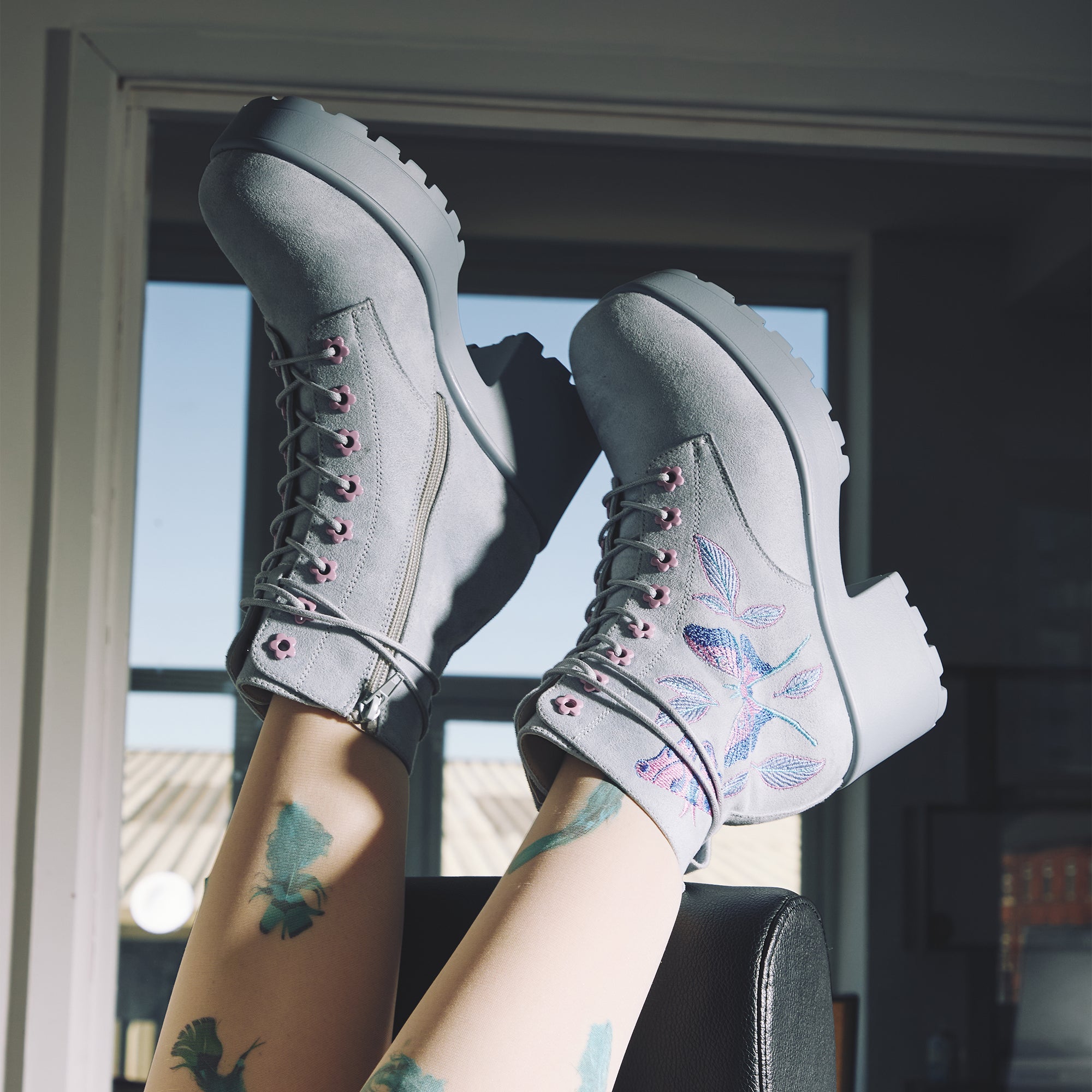 Butterfly Dune Suede Platform Military Boots for Women - Blue Combat Ankle Boots | Fashionable & Comfortable for Outdoor, Streetwear & Fall Winter Style