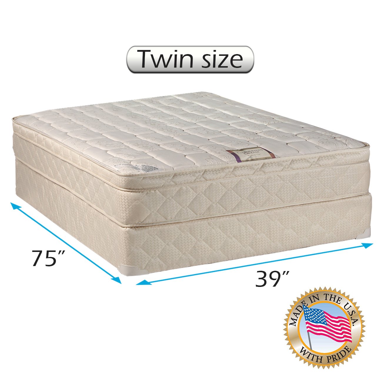 Dream Sleep Twin Size Innerspring PillowTop Mattress Set with Mattress Cover Protector - Orthopedic Support, Enhanced Comfort for Back Pain Relief | Perfect for Guest Rooms, Dorms & Small Bedrooms