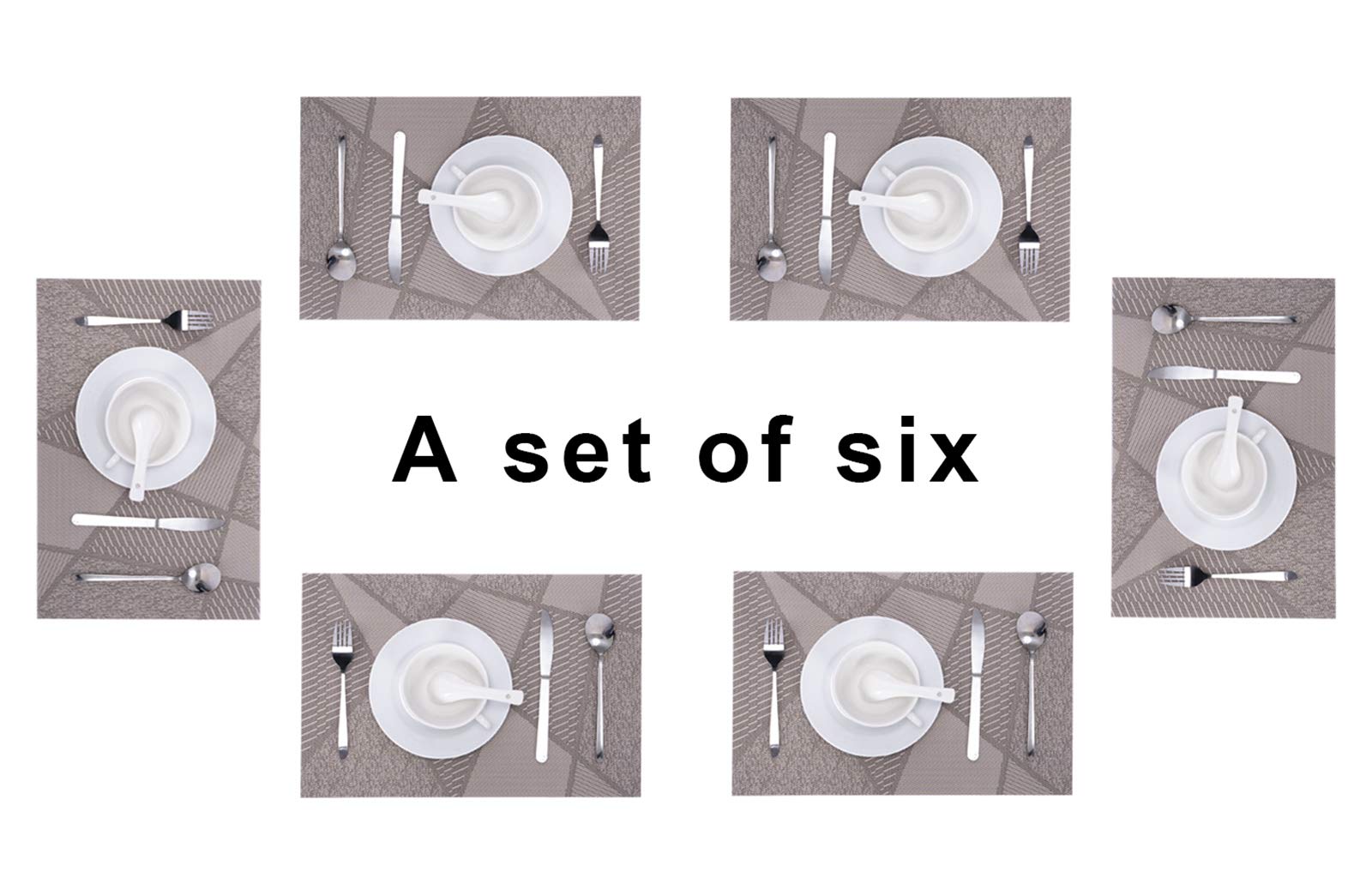 Premium 6-Piece Durable Placemats Set - Stain & Heat Resistant Vinyl Placemats for Kitchen & Dining Table - Easy Clean Washable Indoor/Outdoor Place Mats (Beige) - Perfect for Everyday Meals, Parties & Outdoor Dining