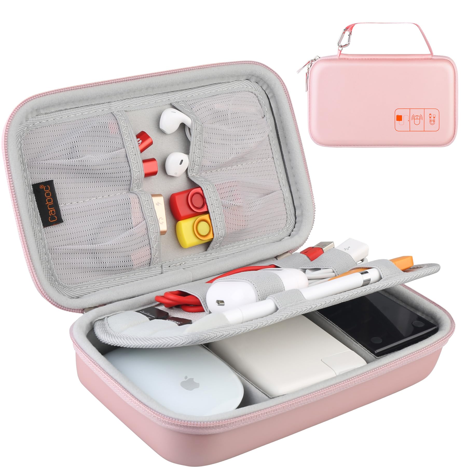 Canboc Hard Electronic Organizer Travel Case - Double Layer Shockproof Storage Box for Charger, Cables, Flash Drive, Mouse, Apple Pencil & Power Bank (Rose Gold) | Perfect for Travel, Office & Home Organization