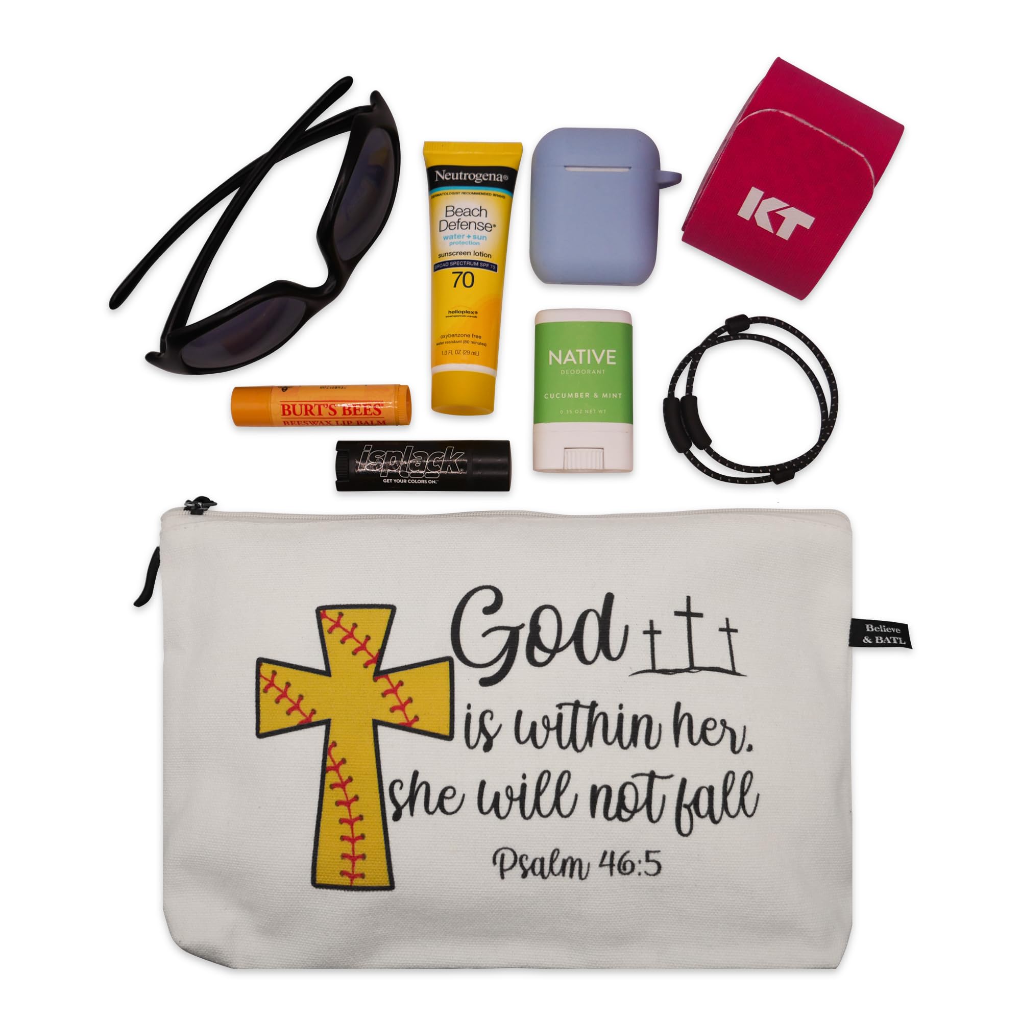 **Softball Gifts for Girls - Inspirational Linen Softball Makeup Bag with Scripture - Spacious & Durable Travel Toiletry Bag for Women - Perfect Birthday, Game Day & Team Gifts - Great for Sports Lovers, Athletes & Softball Players**    *(Use Cases: Ideal for game day essentials, travel, gym bags, team gifts, or motivational presents for softball players.)*