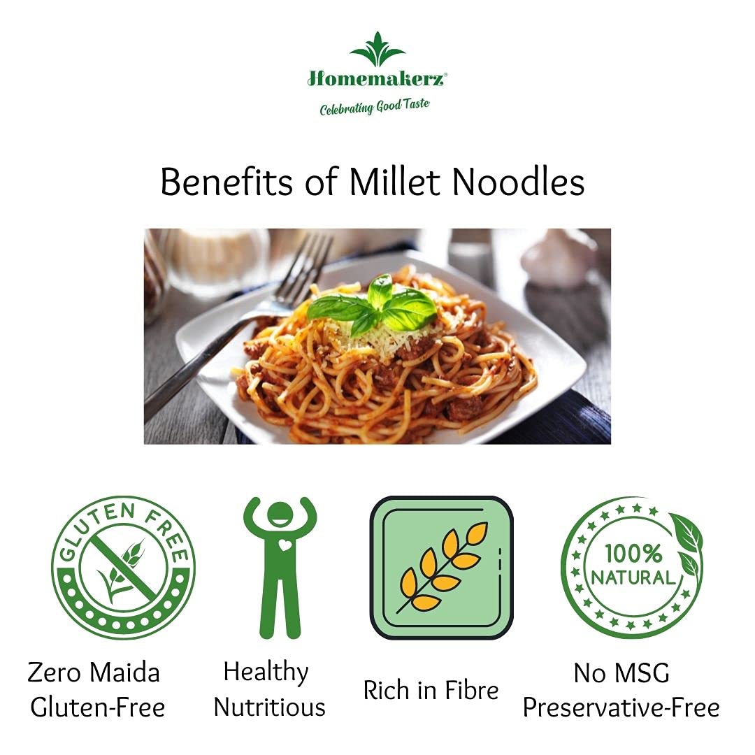 Homemakerz Ragi Millet Noodles - Natural, Gluten-Free, Preservative-Free, No Added Oil or Fat, Zero Maida & Wheat, Healthy Hakka Noodles (200g) - Perfect for Vegan, Keto & Weight Loss Diets