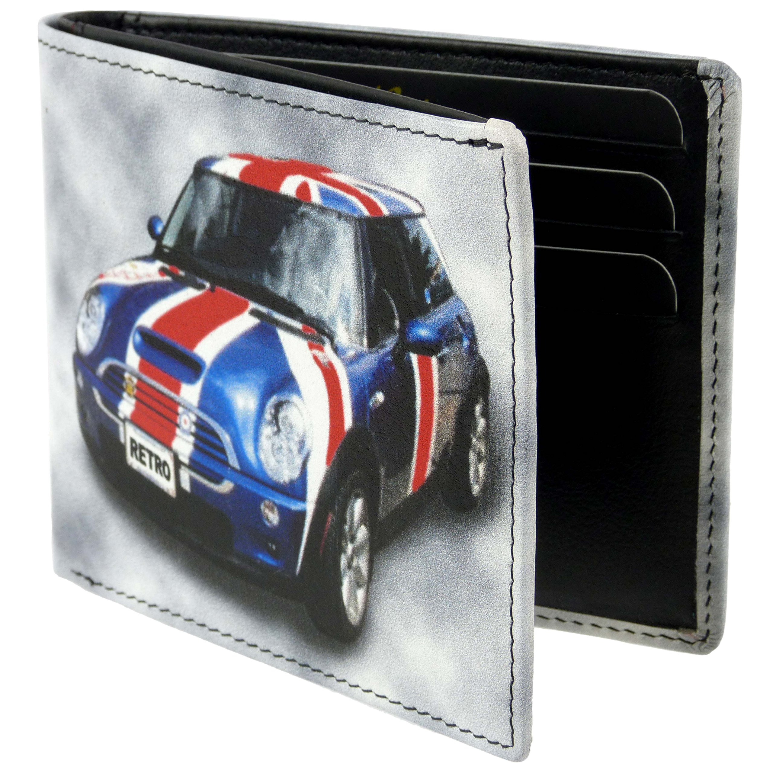Genuine Leather Men's Wallet - Retro Mini Cooper Union Jack Design with Gift Box - Perfect for Everyday Use, Travel & Gifting