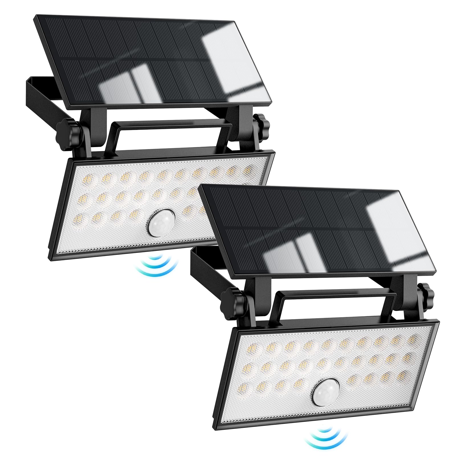 2 Pack Solar Outdoor Lights with Motion Sensor - 2600mAh Battery, 5000K Brightness, IP65 Waterproof, 3 Lighting Modes - Perfect for Garage, Patio, Porch, Garden, Pathway & Yard Security Lighting