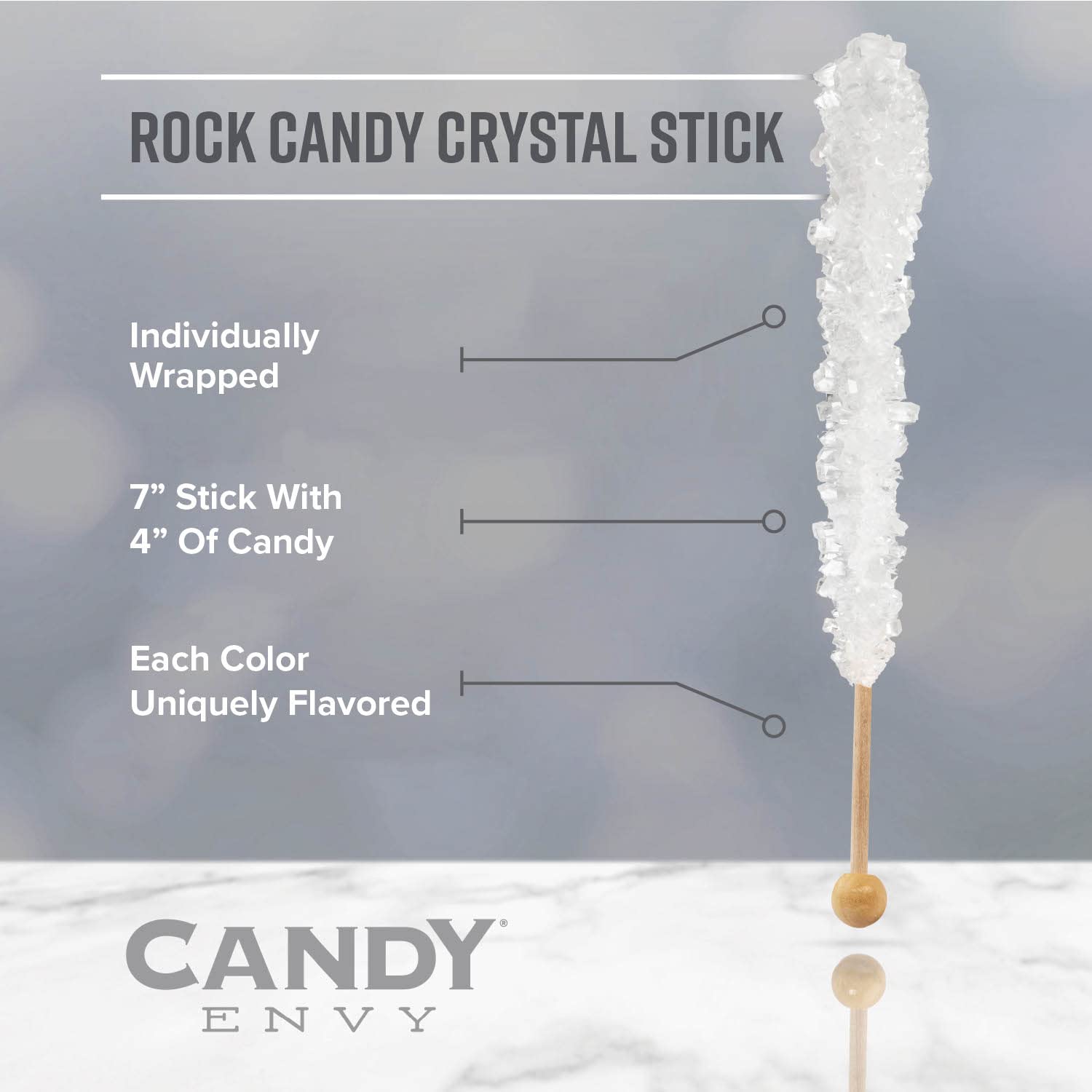 Light Blue Rock Candy Sugar Sticks - Cotton Candy Flavored - 36 Individually Wrapped Pieces - Perfect for Birthday Parties, Baby Showers & Candy Buffets