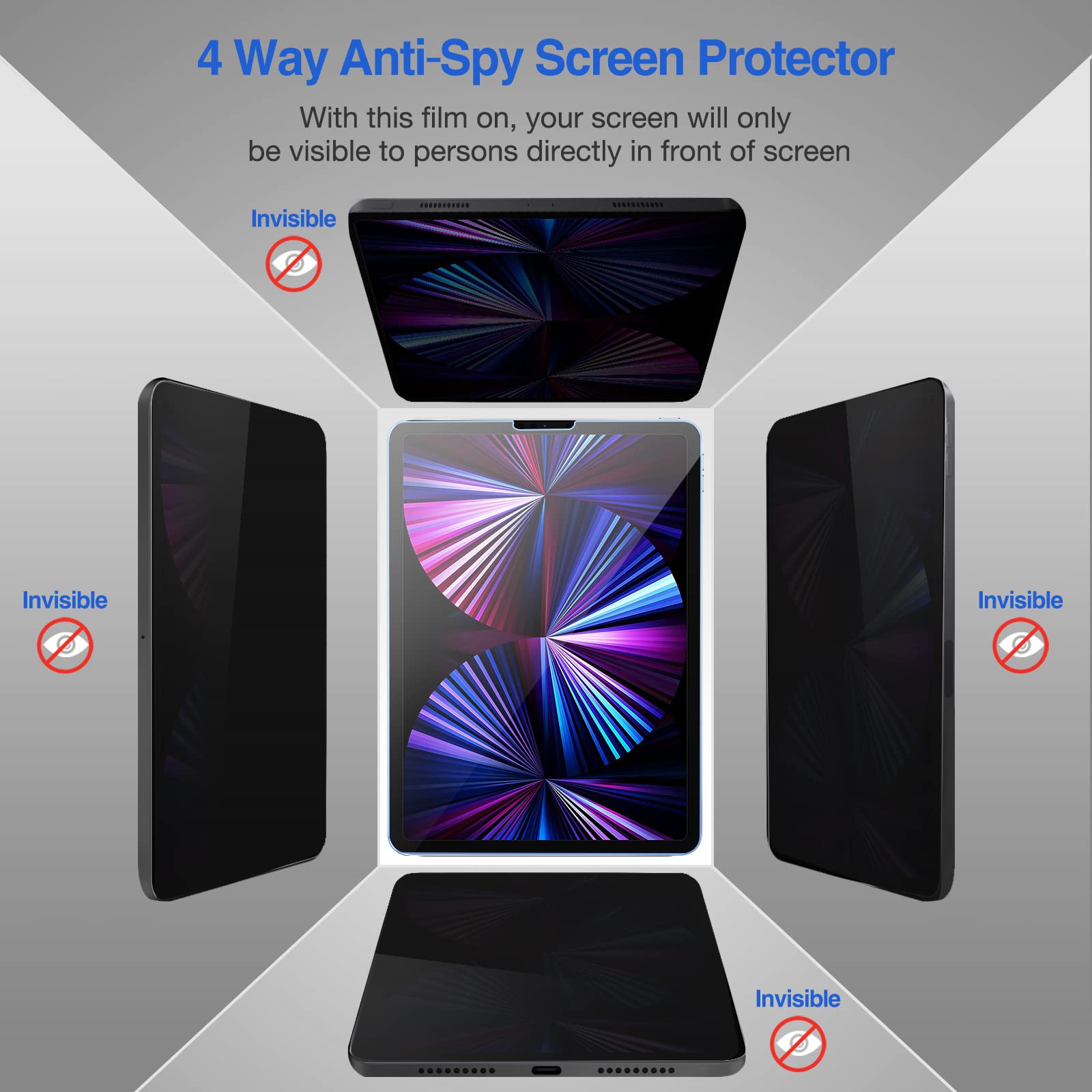 ProCase iPad Pro 11 Keyboard Case with 4-Way Privacy Screen Protector - Compatible with iPad Pro 11