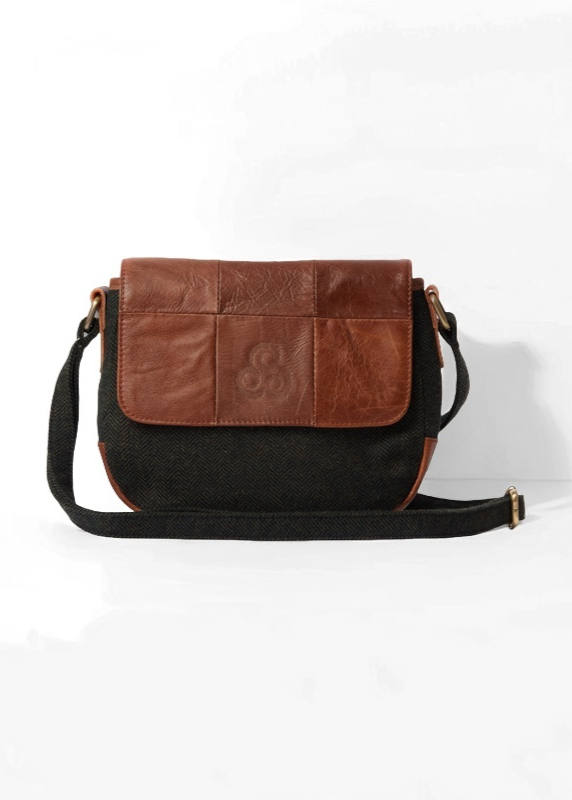 Stylish Green Tweed Leather Irish Handbag for Women - Perfect for Work, Travel & Special Occasions