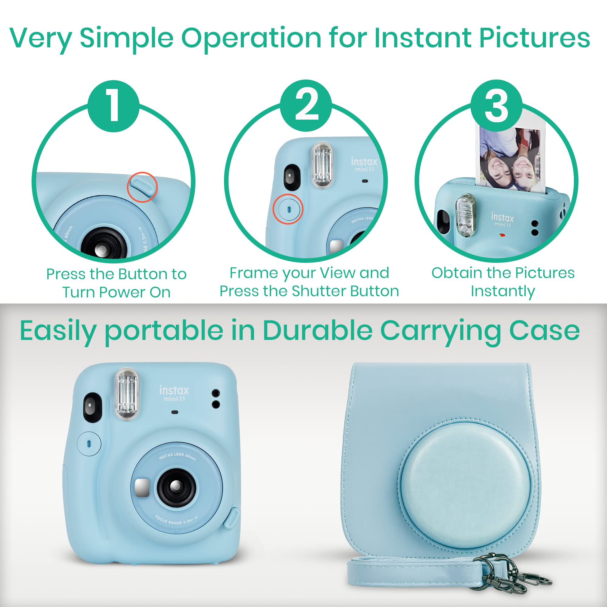 Fujifilm Instax Mini 11 Instant Camera Bundle with 60 Sheets Mini Film, Carrying Case, Selfie Lens, Photo Album & Stickers (Charcoal Gray) - Perfect for Travel, Parties, Weddings & DIY Scrapbooking