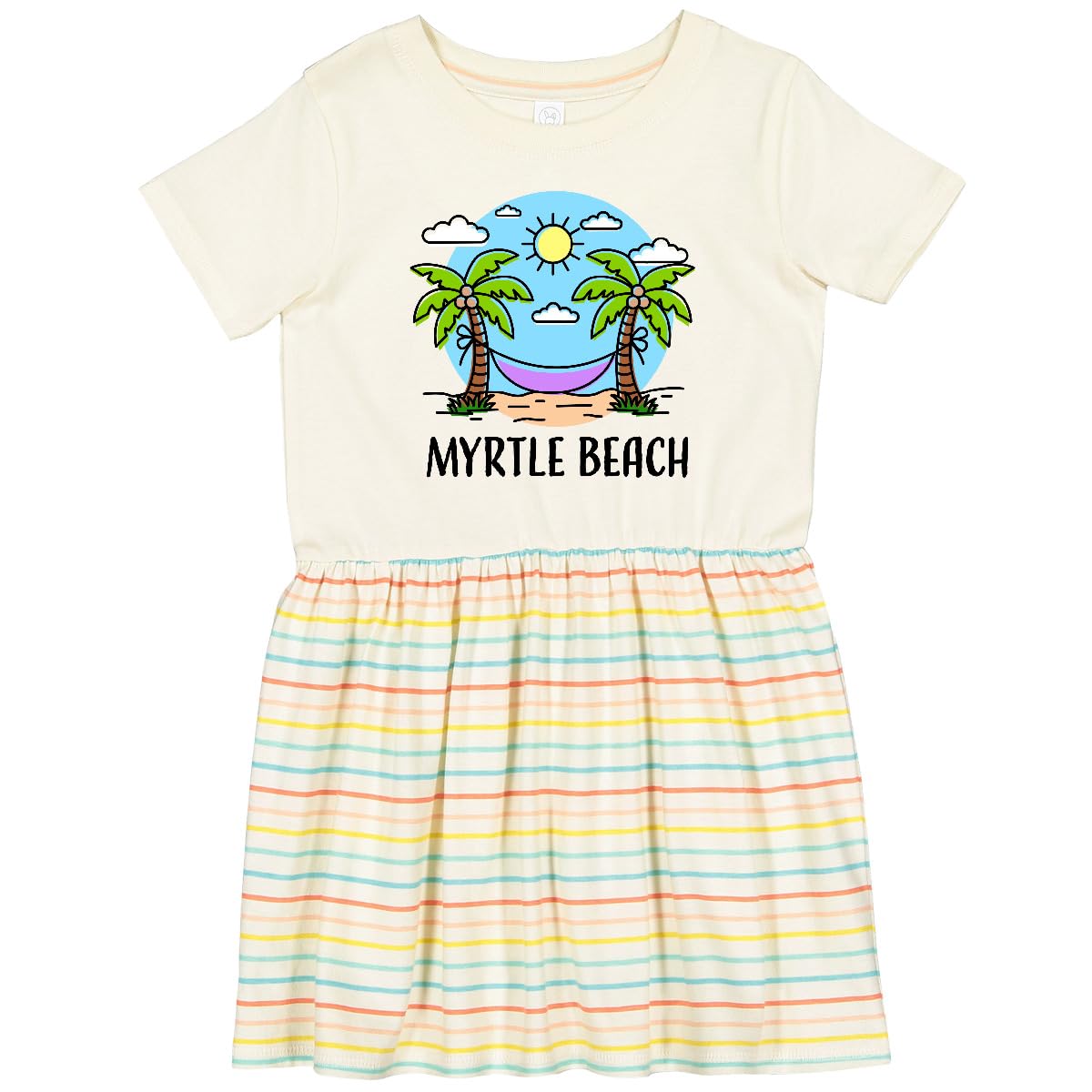 Inktastic Summer Vacation in Myrtle Beach Toddler Dress - Cute Girls' Short Sleeve Cotton Outfit for Beach, Travel & Family Photos | Perfect for Vacation, Holidays & Summer Activities