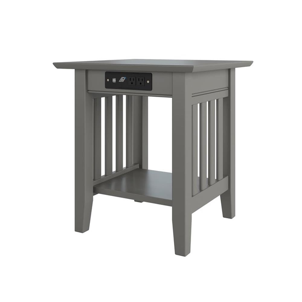 AFI Mission Solid Hardwood End Table with USB Charger - Set of 2, 20 Inch, Grey - Perfect for Living Room, Bedroom, or Office Side Table with Convenient Charging Station