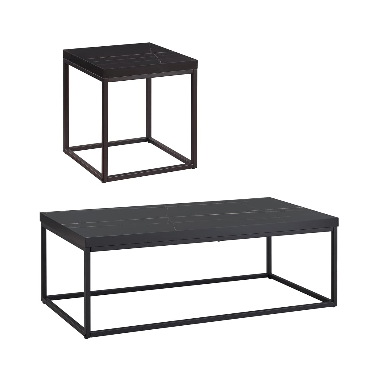 Black Marble Coffee Table Set of 2 - 47Inch for Living Room Decor