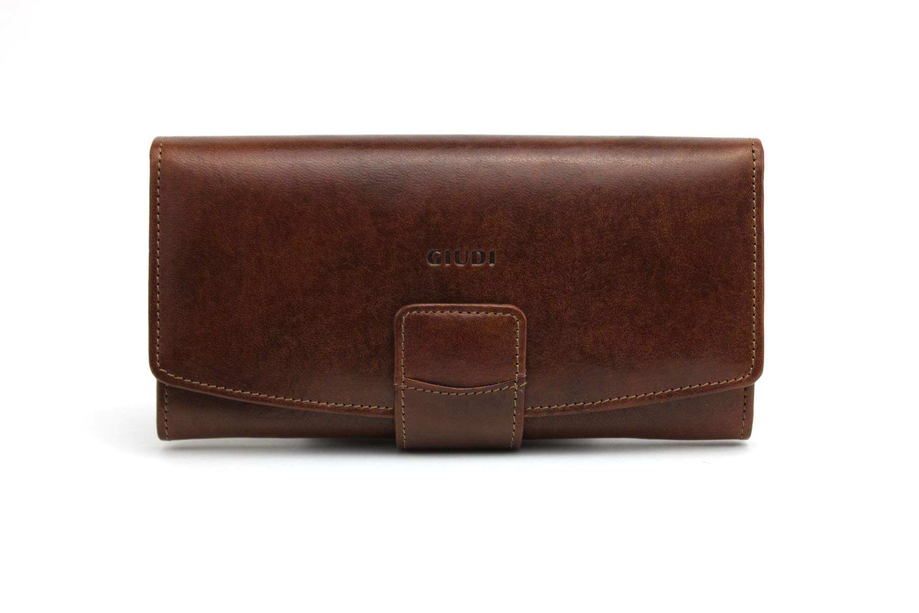 GIUDI Women's Leather Wallet - Genuine Cowhide Coin Purse & Card Holder - Made in Italy - Brown (9.6x18.6x3 cm) - Stylish Gift for Her - Perfect for Everyday Use & Travel