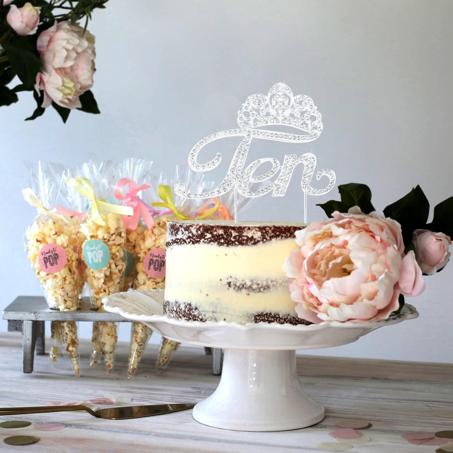 LINGTEER 10th Birthday Cake Topper with Crown - Silver Rhinestone Bling Decor | Happy 10th Birthday Party Supplies | Perfect for Milestone Celebrations, Cake Decorations & Gift Ideas