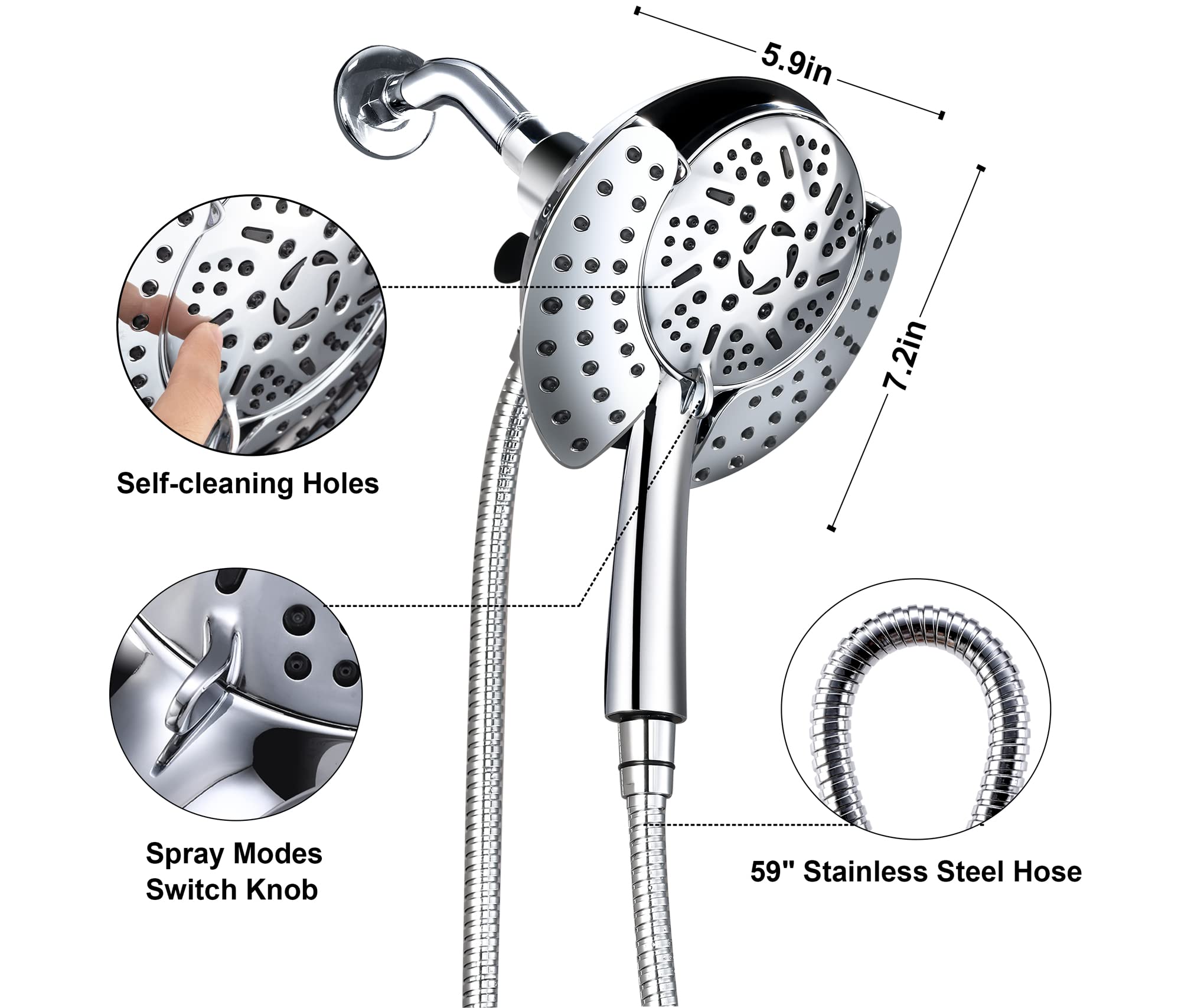 Grich 2-in-1 High Pressure Shower Head with Handheld Spray - 9 Adjustable Modes, Anti-Leak Design & cUPC Certified - Perfect for Bathroom, Spa-Like Shower Experience & Water Saving (Height/Angle Adjustable)
