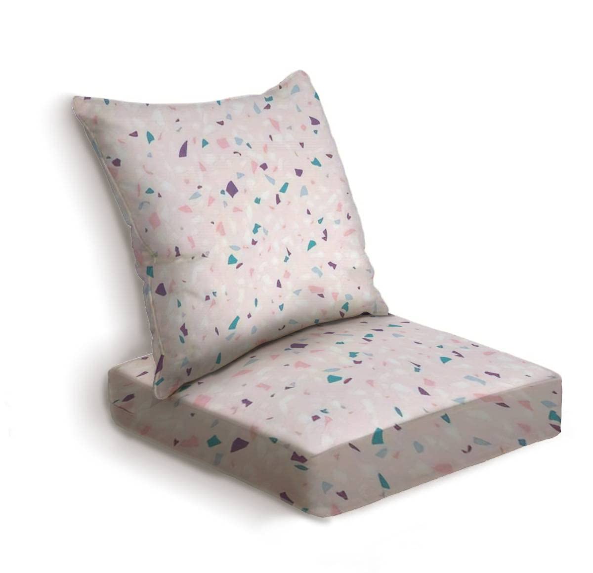Premium Seamless Terrazzo Marble Mosaic Flooring Tiles - Natural Stone Granite Outdoor Deep Seat Cushion Set - All-Weather Patio Furniture Replacement Cushions for Sofa, Chair & Back - Perfect for Garden, Poolside & Outdoor Lounge Areas