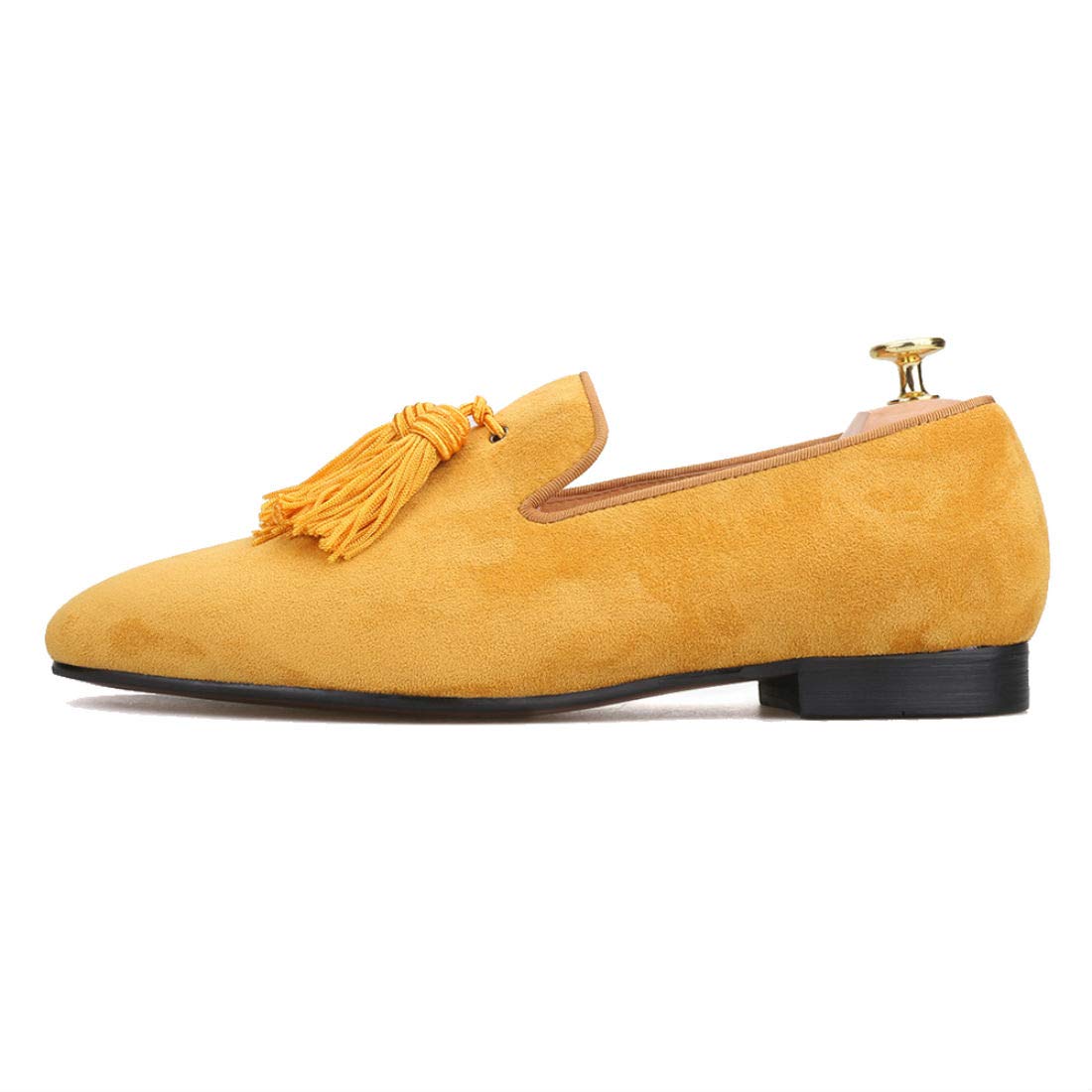 FERUCCI Men's Yellow Gold Suede Loafers with Big Tassel - Comfortable House Slippers for Indoor/Outdoor Wear, Perfect for Lounge, Travel & Gift Giving