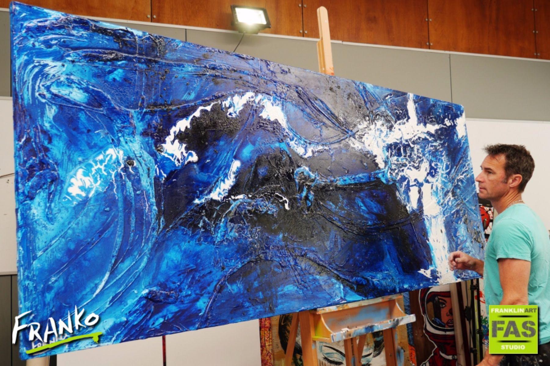 Blue Shuz 240cm x 100cm Blue Abstract Canvas Wall Art - Modern Large Painting for Living Room, Bedroom & Office Decor