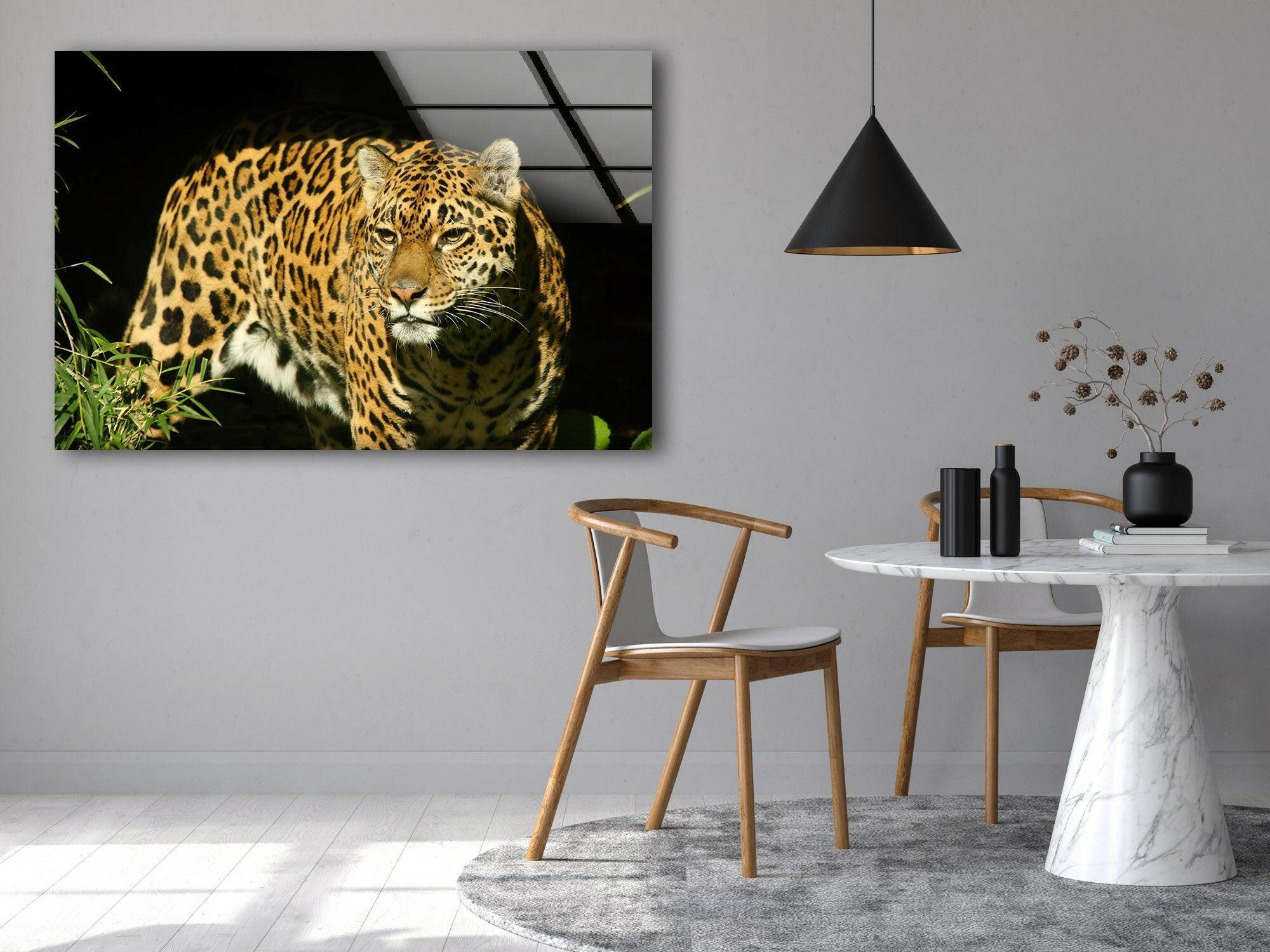 Stunning Amur Leopard Glass Wall Art - Handmade Wildlife Home Decor for Living Room, Bedroom & Office - Unique Animal Print Glass Panel