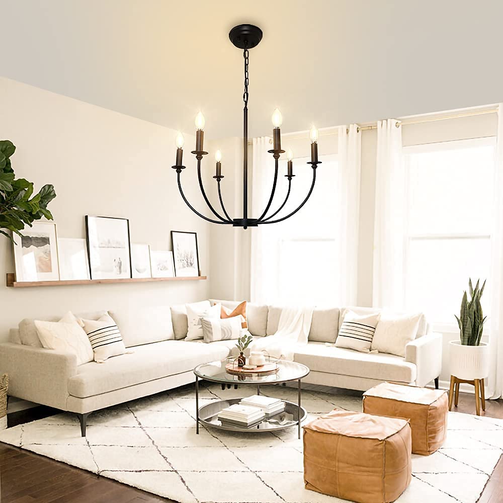 Depuley 6-Light Black Farmhouse Chandelier - Industrial Iron Rustic Ceiling Pendant Light Fixture for Dining Room, Kitchen, or Living Room Decor