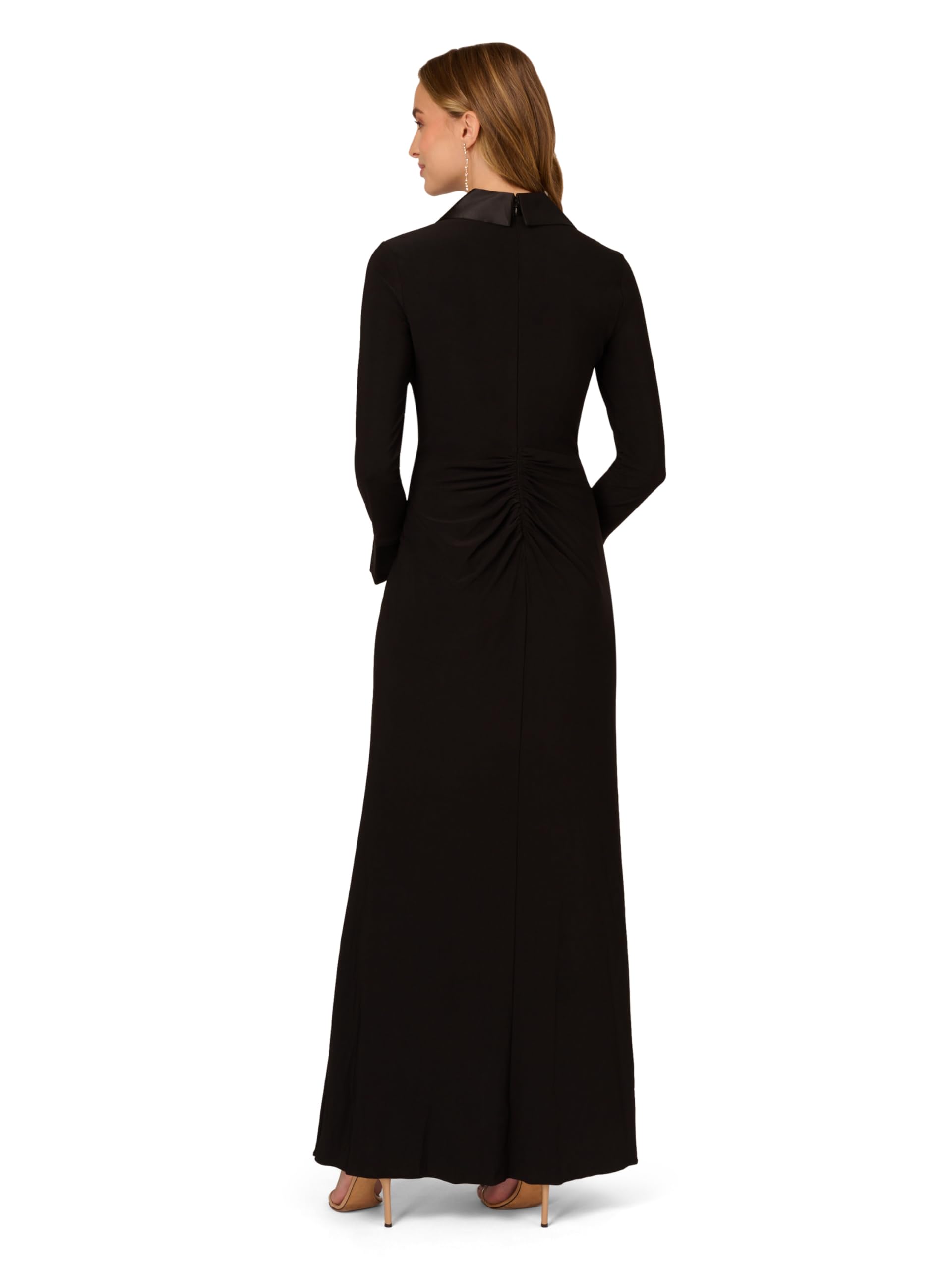 Adrianna Papell Women's Elegant Jersey Twist Tuxedo Gown - Formal Evening Dress for Prom, Black Tie Events & Special Occasions