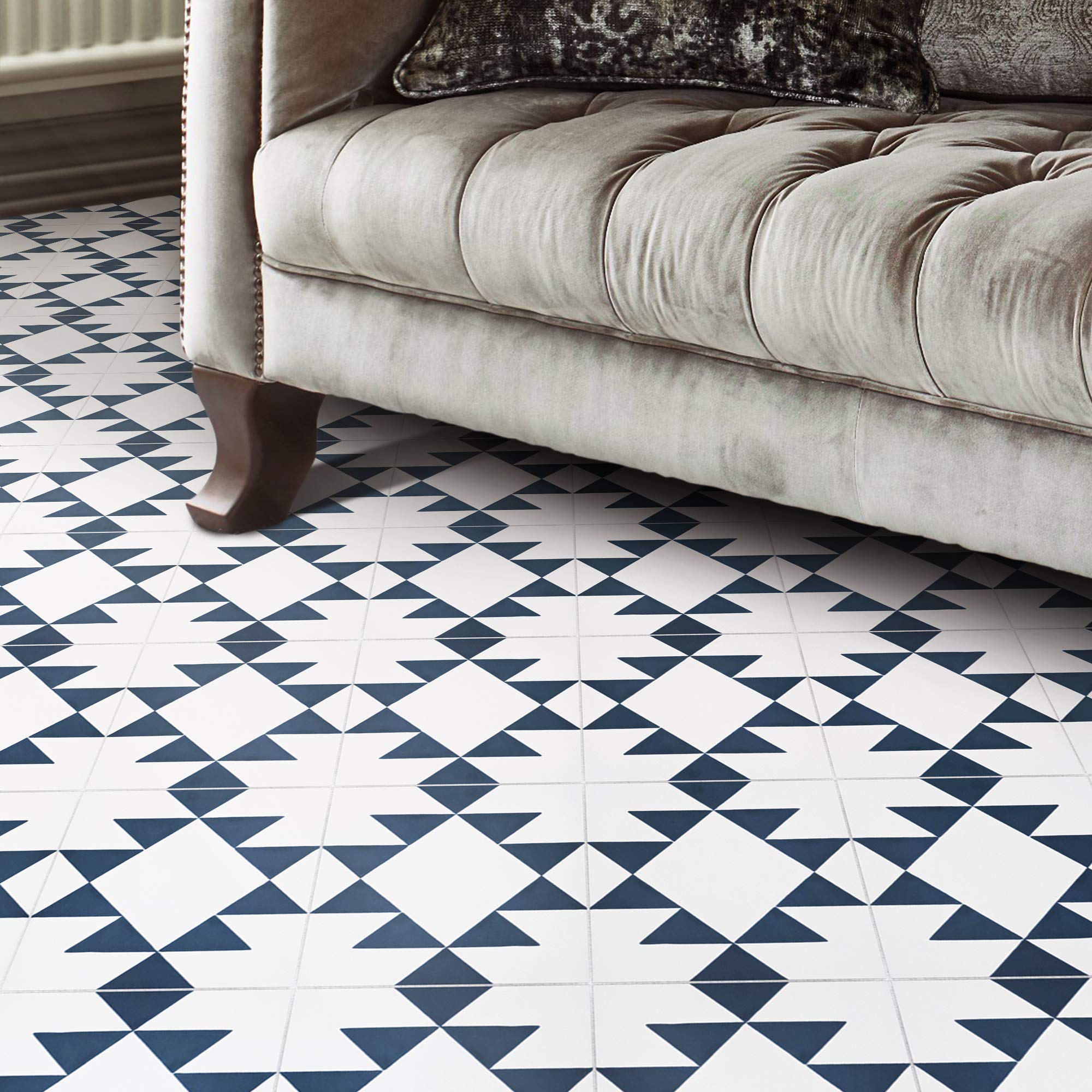 Handmade 8x8 Inch Moroccan Tile in White and Navy Blue - Rissani CTP63-02 - Perfect for Kitchen Backsplash, Bathroom Wall Decor, and Mediterranean Style Home Renovation