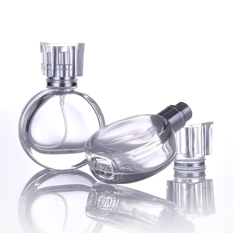 2-Pack 25ml Clear Glass Perfume Decant Bottles with Metal Pump - Refillable Travel Spray Bottles for DIY Perfume, Essential Oils, Rose Water - Perfect for Home, Office & Travel Use