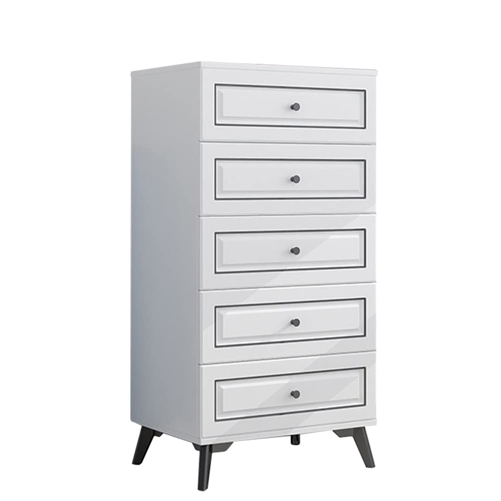 5-Tier White Wooden Dresser Drawer - Modern Storage Cabinet with Metal Feet for Bedroom & Closet Organization