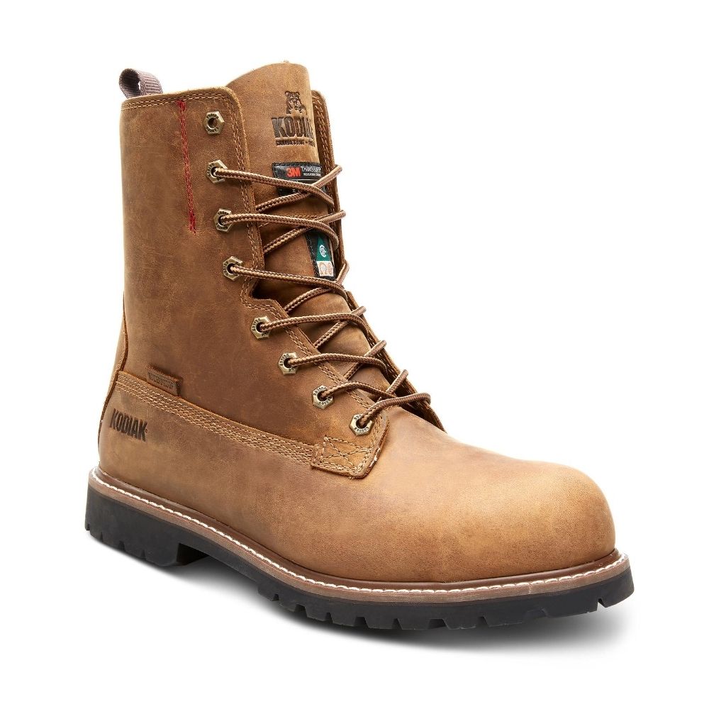 Kodiak McKinney Men's 8 Waterproof Composite Toe Work Boots - Brown (KD0A4NLSBRN) | Durable Safety Shoes for Construction, Hiking & Outdoor Work