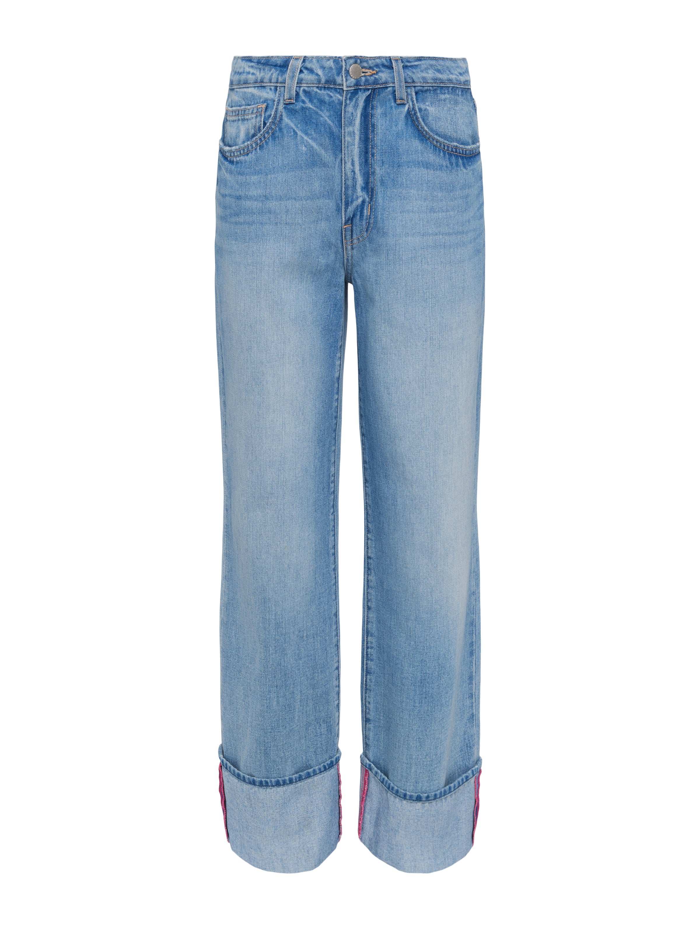 Miley High Waist Cuffed Wide Leg Jeans for Women - Trendy Distressed Denim Pants for Casual Outfits & Streetwear Fashion