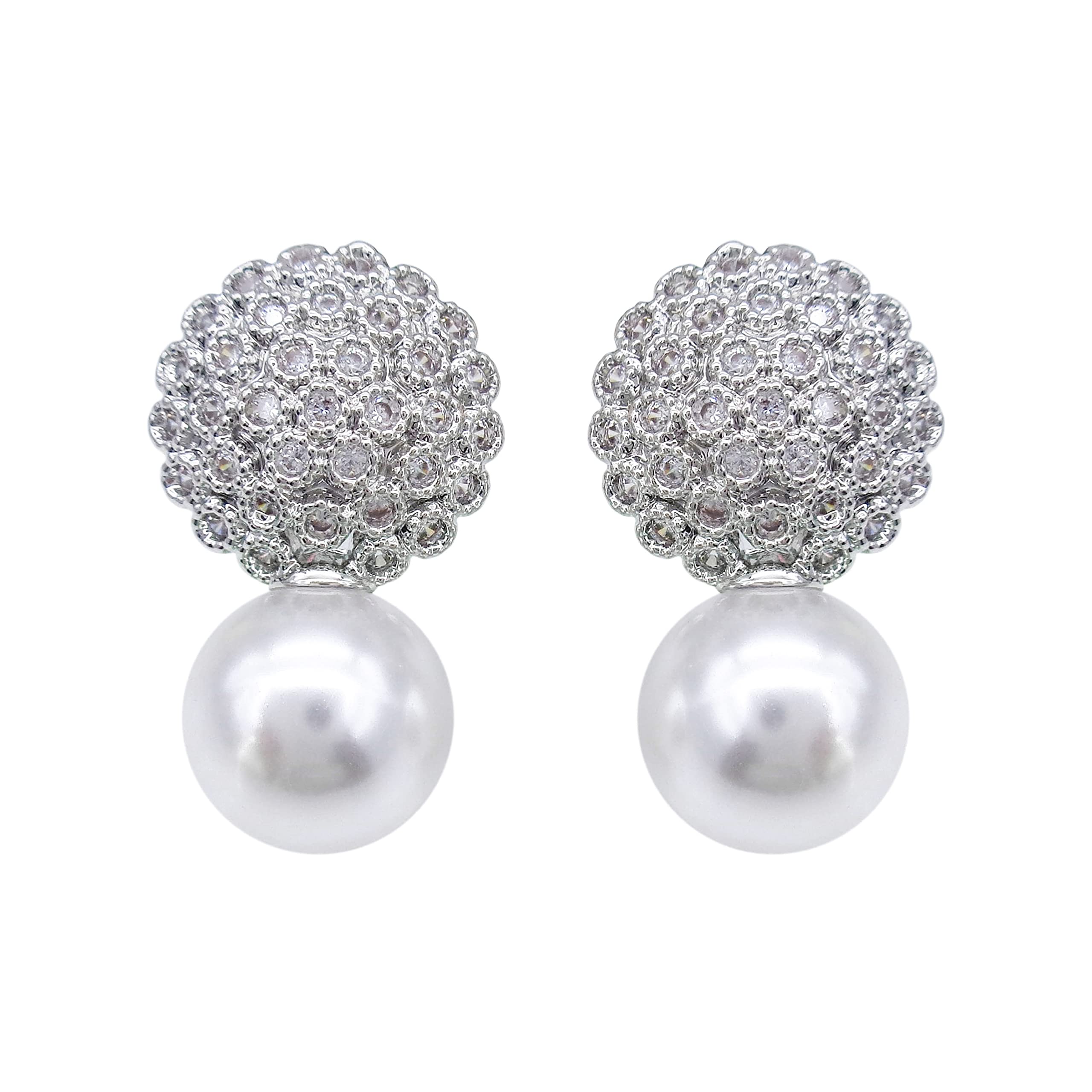 925 Sterling Silver Pearl Stud Earrings for Women - Zirconia & White Gold Plated Fashion Jewelry Gifts (WK90119) | Elegant Everyday Wear & Special Occasion Accessories