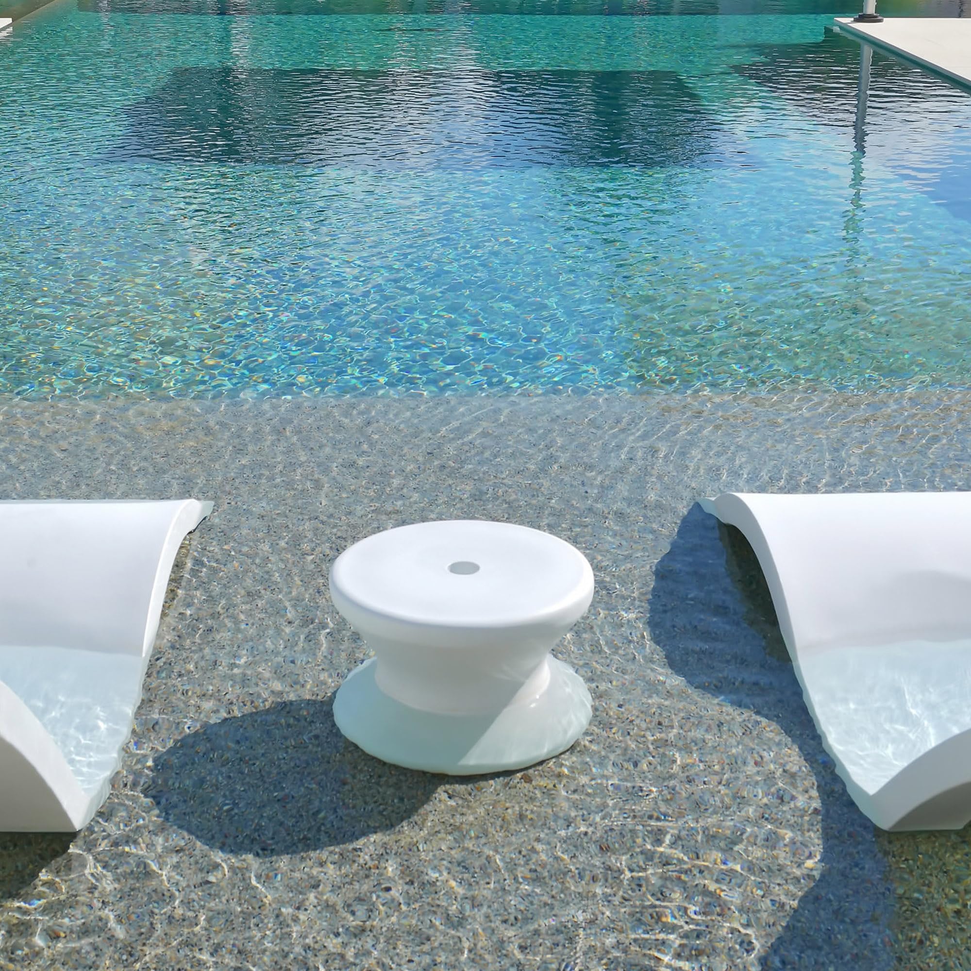 Dark Blue Ledge Lounger In-Pool Side Table with Umbrella Hole - Perfect for Poolside Drinks & Relaxation by the Water