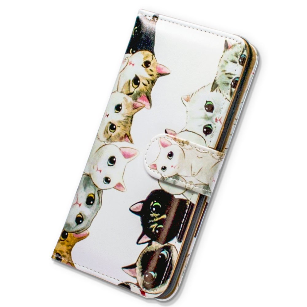 Premium White & Black Cute Cats Leather Flip Wallet Case for iPhone 12/12 Pro - Card Slot Holder & Kickstand | Perfect for Work, Travel & Everyday Use