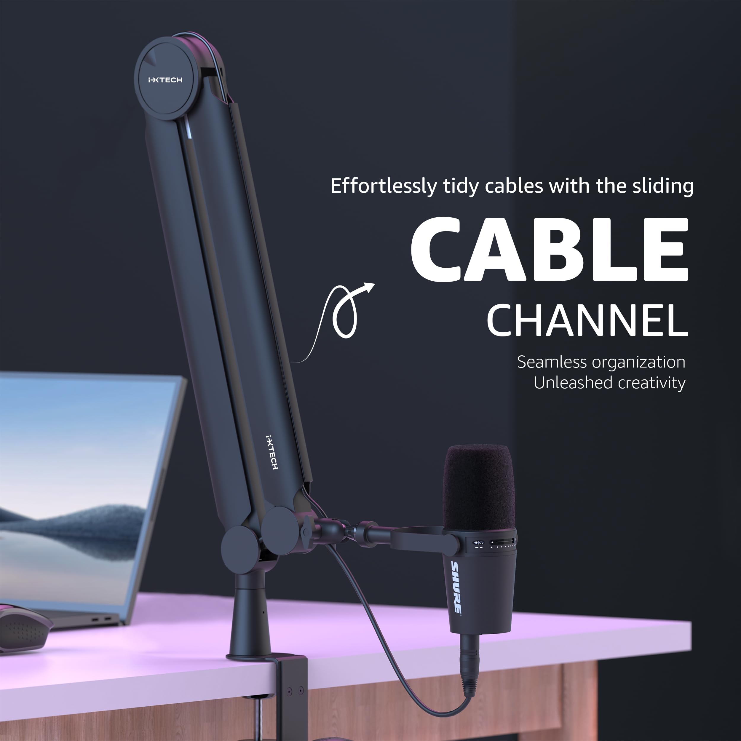 IXTECH 360° Rotatable Microphone Boom Arm with Desk Mount - Fully Adjustable Mic Stand for Podcasting, Streaming, Gaming & Studio Recording - Sturdy Universal Mic Arm for Home Office & Professional Use