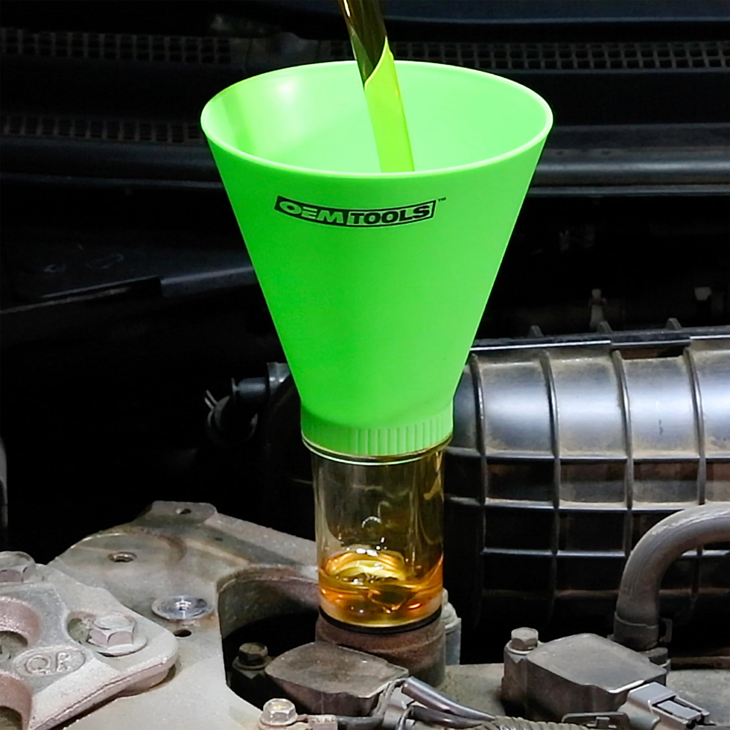 OEMTOOLS 87039 Universal Spill-Free Coolant Funnel Kit - Clear No-Spill Funnel Chamber with 8 Attachments for Car, Truck & Motorcycle Maintenance - Perfect for Oil Changes, Coolant Refills & Fluid Transfers