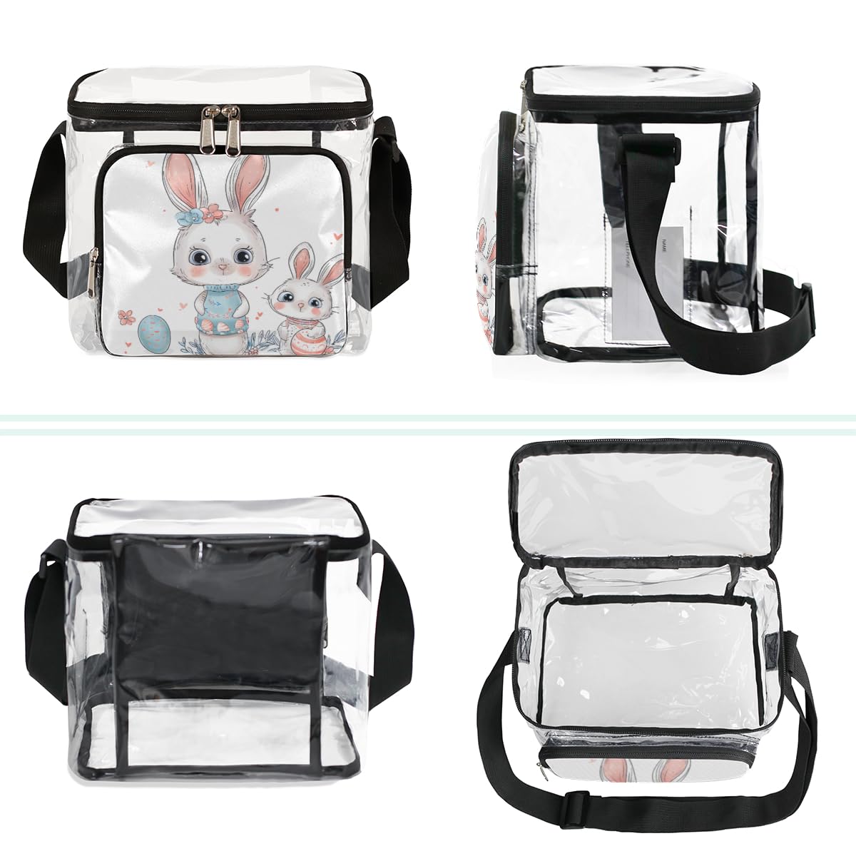 Easter Bunny Rabbit Egg Clear Tote Bag with Handles - Transparent Crossbody Shoulder Lunch Bag for Outdoor, Travel, Picnic, Concerts & Sports Events - Stadium Approved Multi-Purpose Carryall (Perfect for Easter Celebrations, Beach Trips & Festival Outings)
