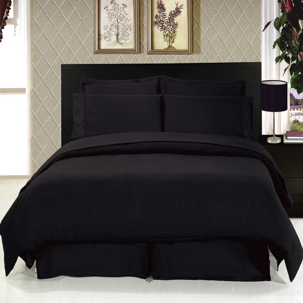 Royal Hotel Luxury 8-Piece Queen Size Bed-in-a-Bag Set - 600 Thread Count 100% Cotton Solid Black Comforter with Siberian Goose Down Alternative - Includes Sheet Set & Duvet Cover - Perfect for Master Bedroom, Guest Room & Vacation Homes