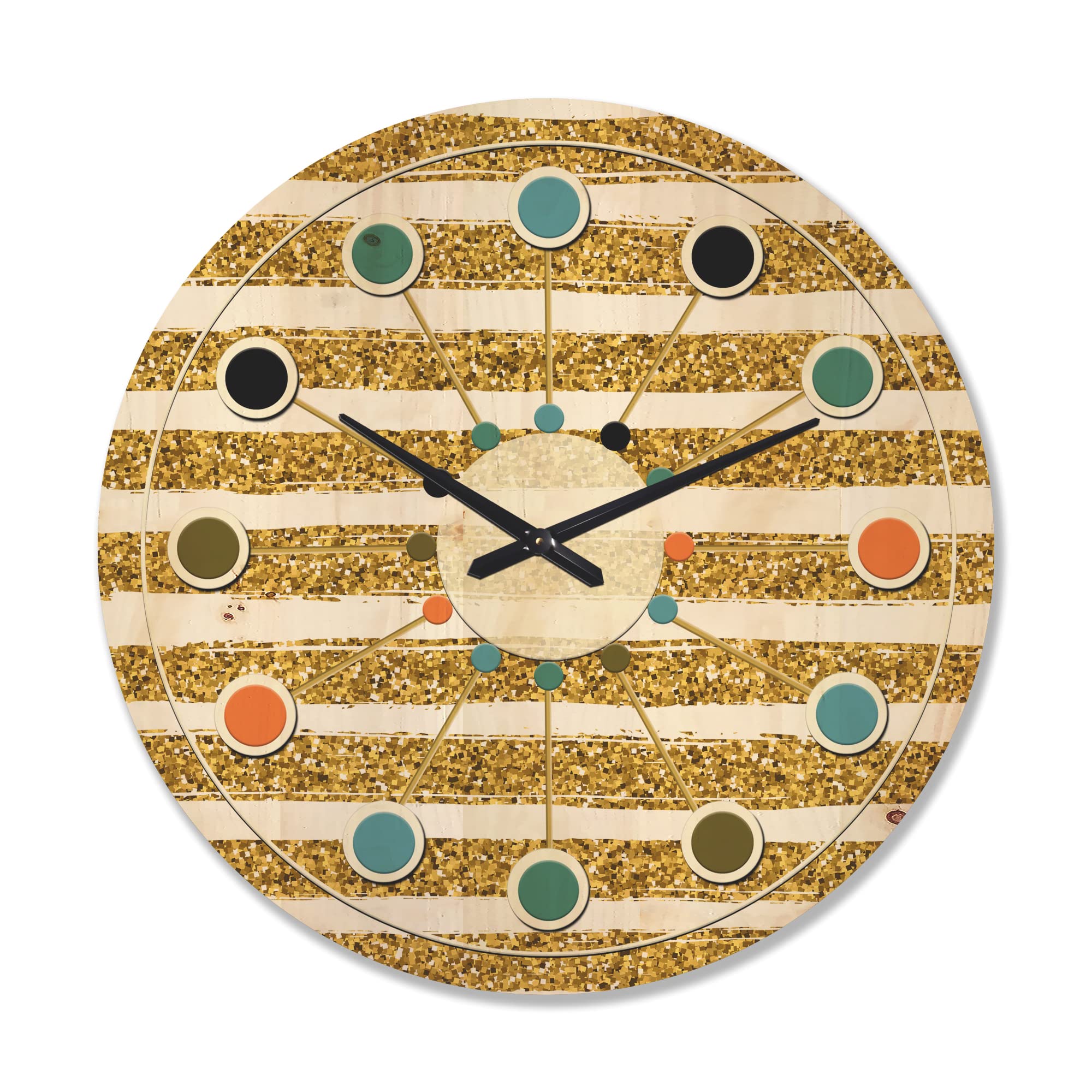 Golden Cubics Mid-Century Modern Wood Wall Clock - Large Oversized Horizontal Lines Design for Living Room, Bedroom & Office Décor | Vintage Home Decor & Unique Gift Idea