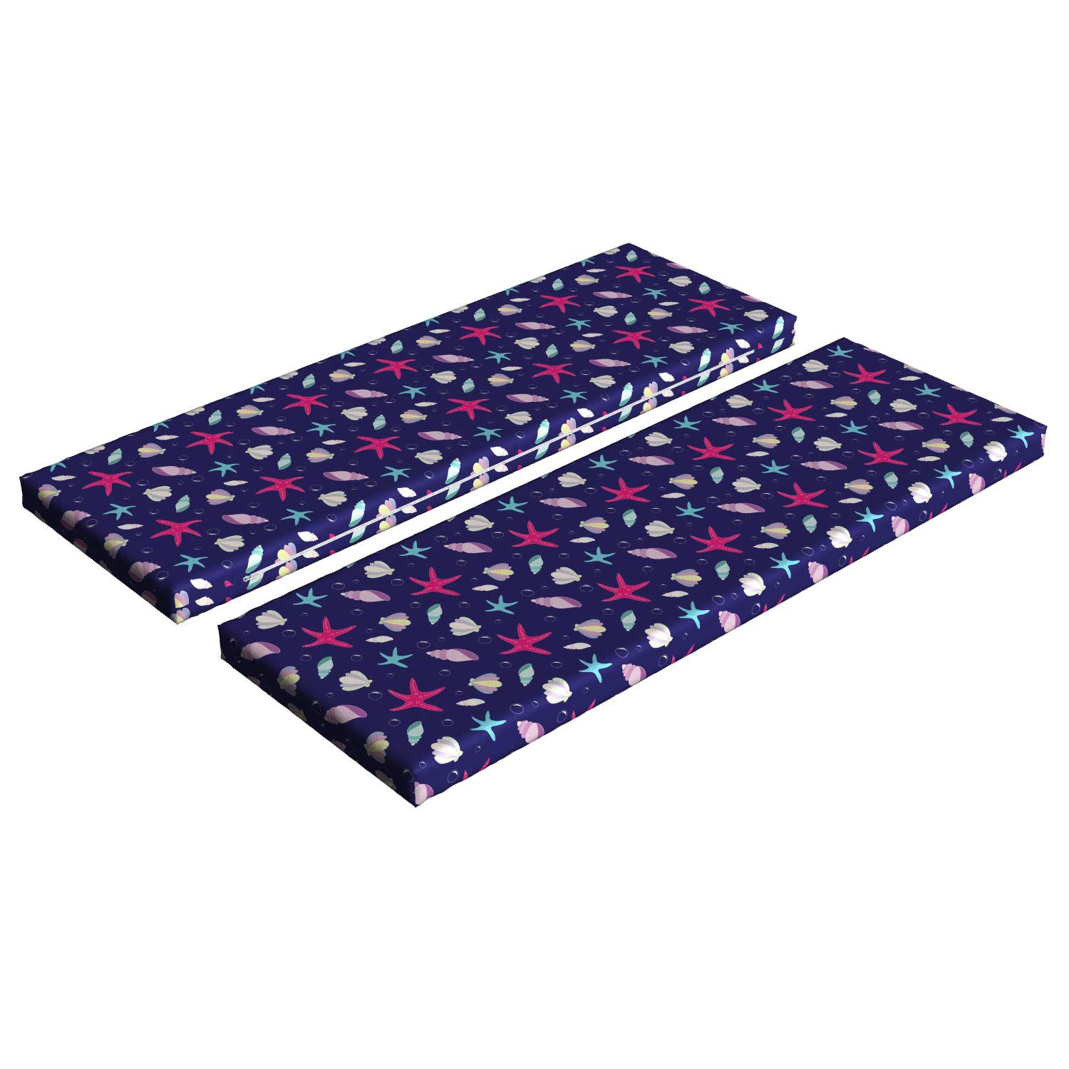 Ambesonne 2-Piece Navy and Blush Bench Cushion Set - Nautical Marine Design with Shells, Starfish & Bubbles - 45